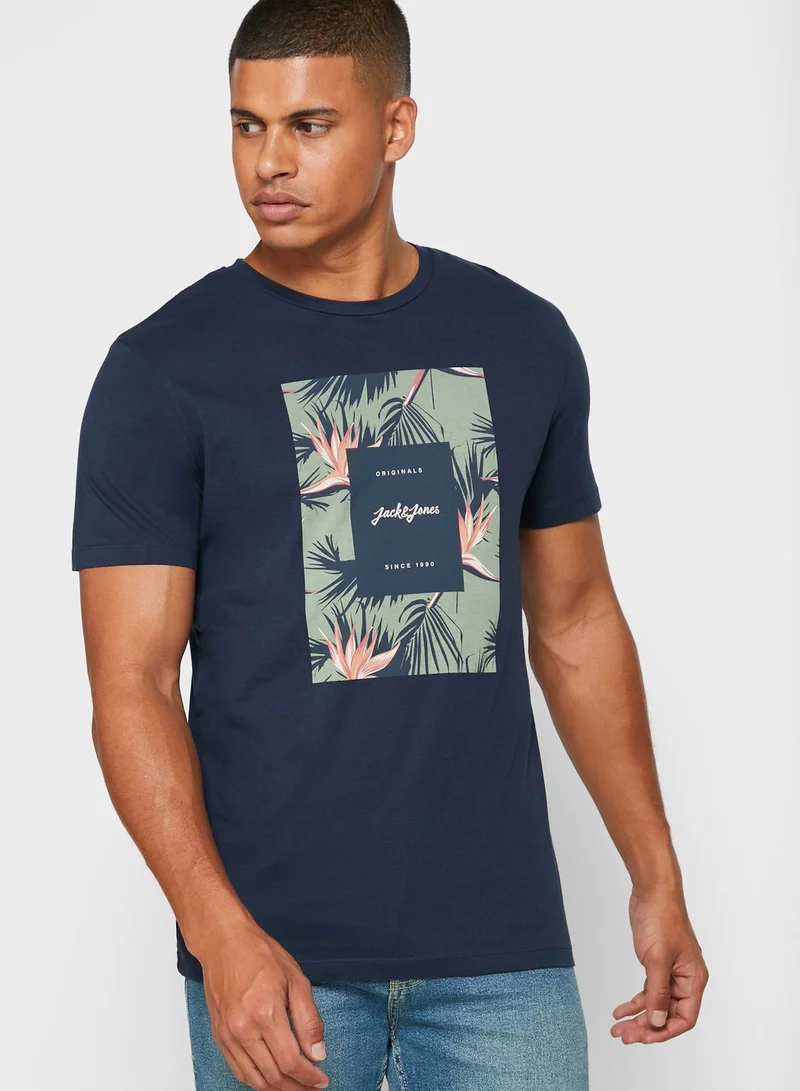 JACK & JONES Box Logo Print Crew Neck T-Shirt
