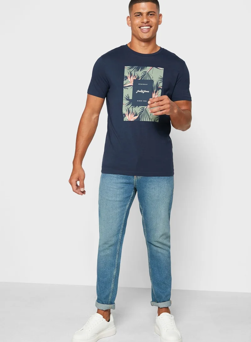 JACK & JONES Box Logo Print Crew Neck T-Shirt