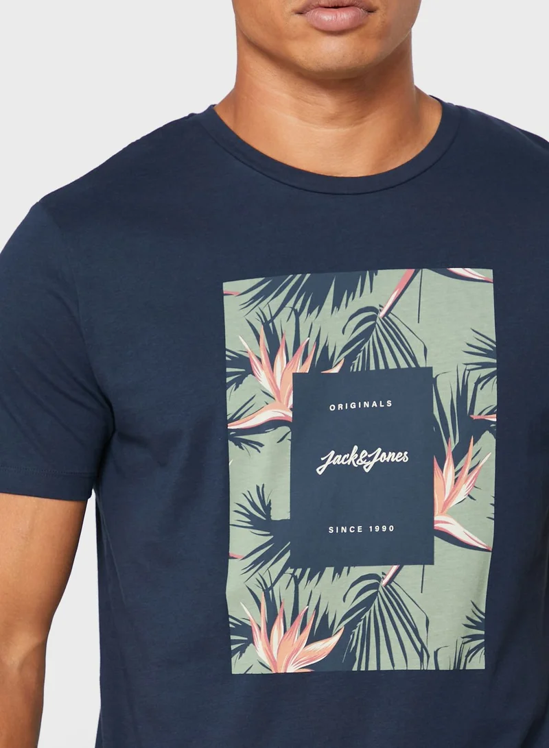 JACK & JONES Box Logo Print Crew Neck T-Shirt