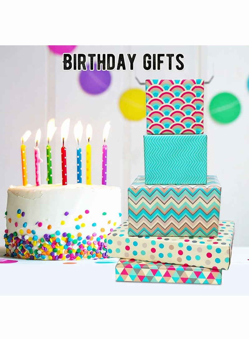 6 Pack Birthday Gift Wrapping Paper Set with Ribbon Stickers and Tape for All Occasions Weddings Graduations and More - Image 3