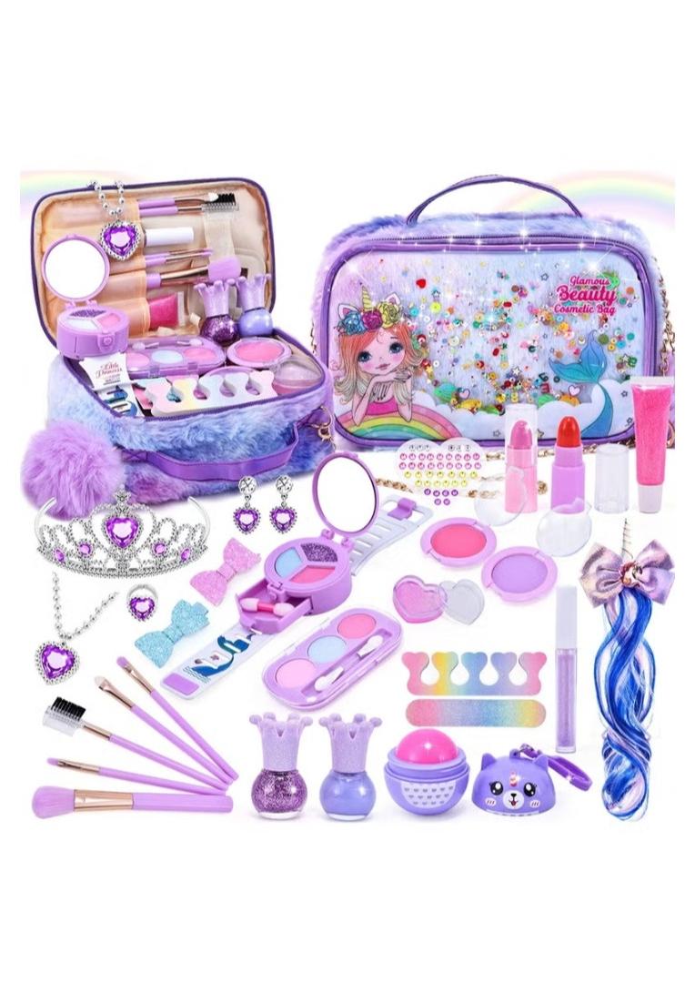إيزي سو مجموعة مكياج للأطفال للبنات، مجموعة مكياج يونيكورن، مجموعة مكياج حقيقية قابلة للغسل للفتيات الصغيرات، مكياج الأميرة الصغيرة لهدايا عيد ميلاد الأطفال، ألعاب يونيكورن للفتيات