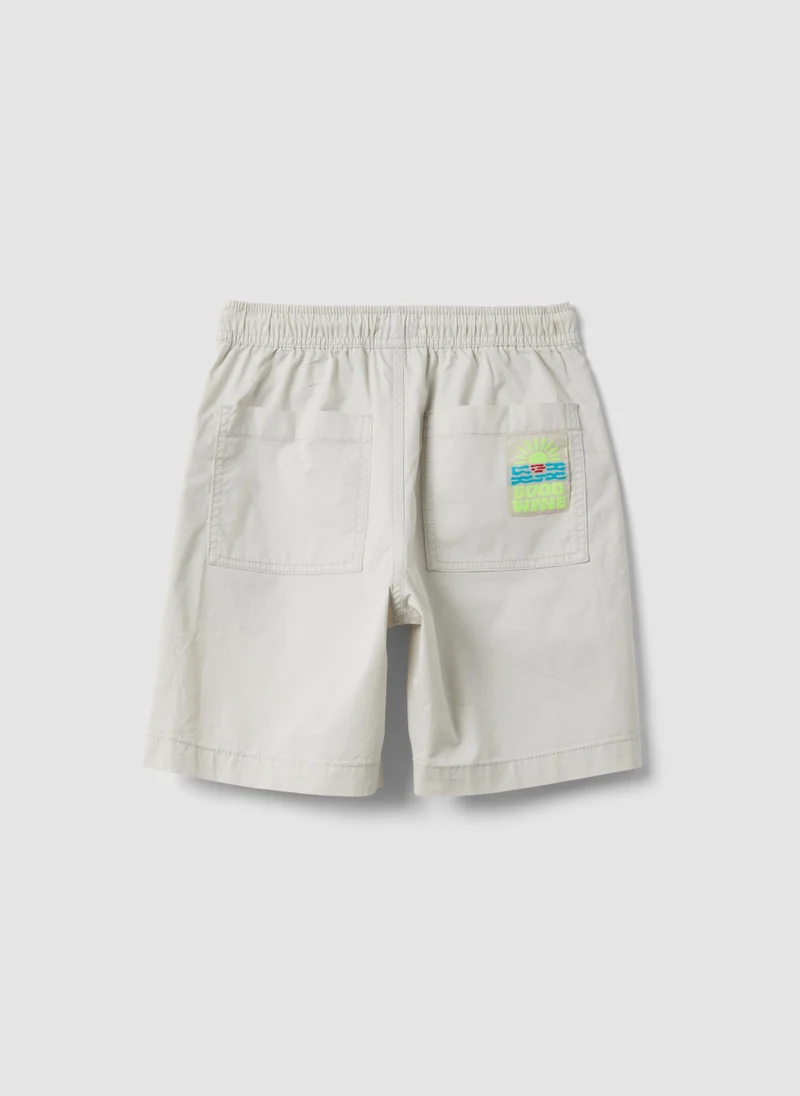 او في اس OVS Beige Pure Cotton Shorts With Elasticated Waistband