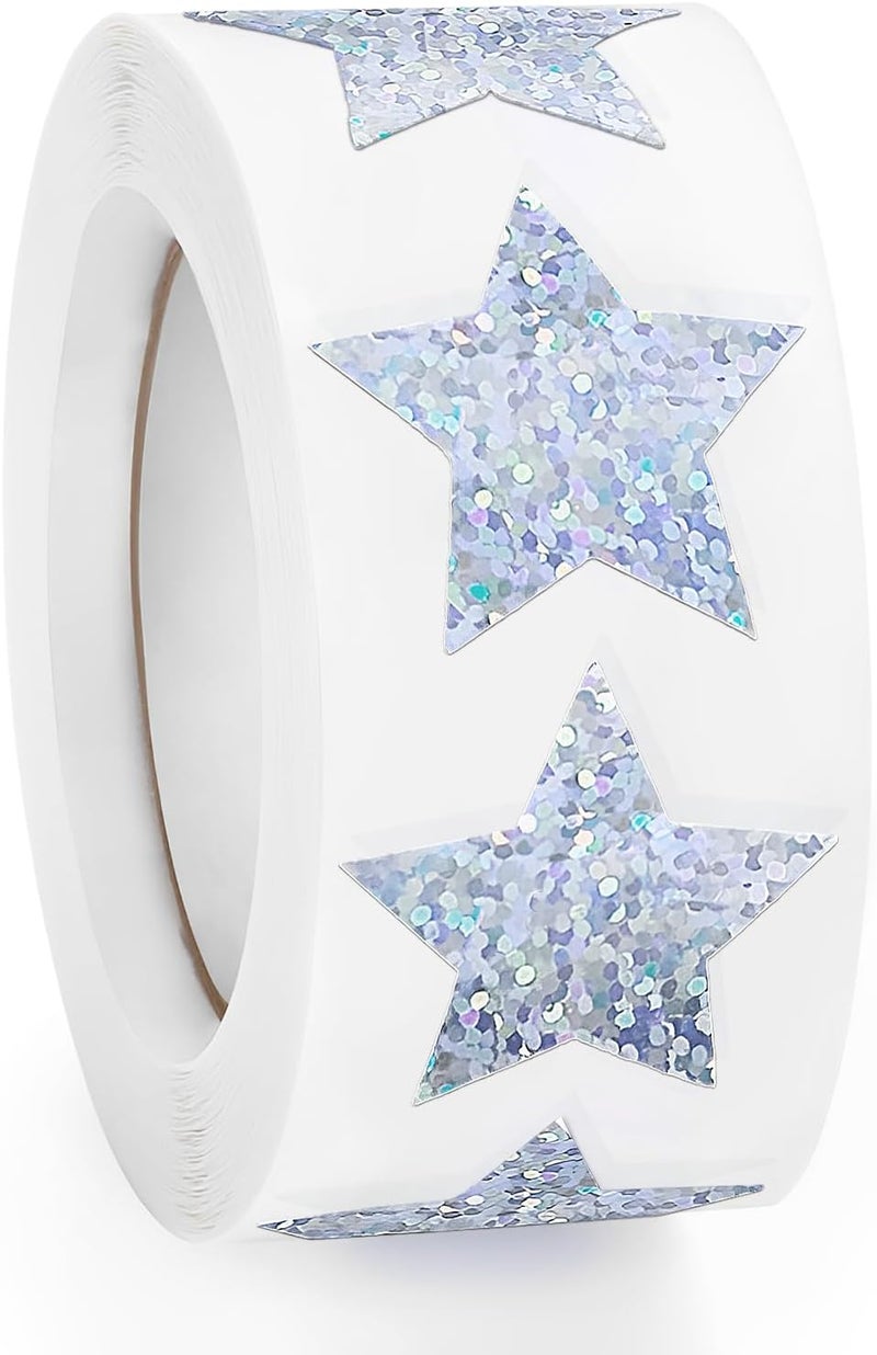 Imeepa 500 PCS Holographic Sparkly Silver Star Stickers, 1 inch Self Adhesive Metallic Glitter Foil Stickers Sparkly Star Stickers Reward Behavior Chart Labels for Kids Students Teachers Supplies Longevity upgraded craftsmanship - Image 1