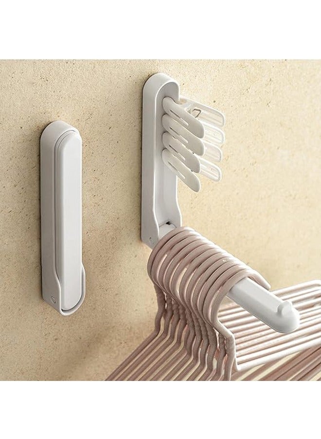 JIELI Hanger Organizers Plastic Foldable Hangers Storage Stand for Closet Laundry Space-Saving Holder Rack for Hanger Non Punching Balcony Clothes Hanger Hooks Organizing Storage Racks White - Image 4