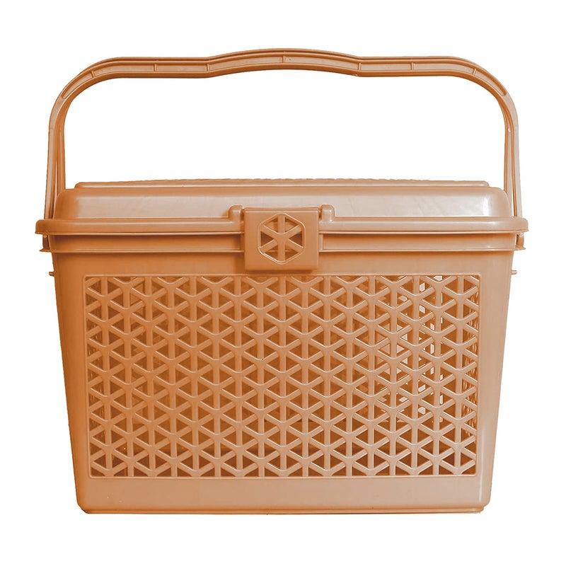 Kuber Industries Plastic Trendy Shopping Storage Basket with Handles - Small Bin for Shower, Closet, Kitchen, Garden, Bathroom, Toys (Light Brown)-HS_38_LUGGAGE21152 - Image 1