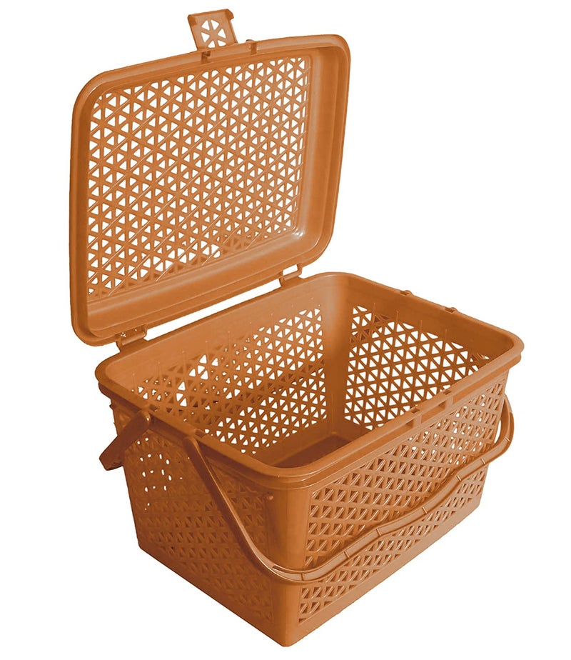 Kuber Industries Plastic Trendy Shopping Storage Basket with Handles - Small Bin for Shower, Closet, Kitchen, Garden, Bathroom, Toys (Light Brown)-HS_38_LUGGAGE21152 - Image 3