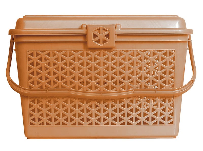Kuber Industries Plastic Trendy Shopping Storage Basket with Handles - Small Bin for Shower, Closet, Kitchen, Garden, Bathroom, Toys (Light Brown)-HS_38_LUGGAGE21152 - Image 2