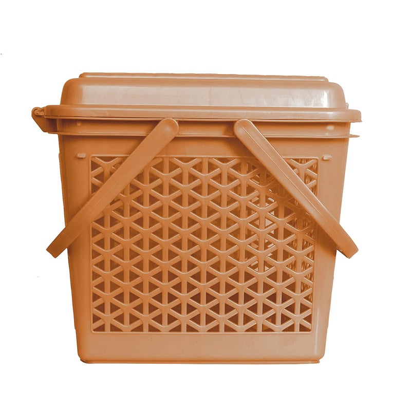 Kuber Industries Plastic Trendy Shopping Storage Basket with Handles - Small Bin for Shower, Closet, Kitchen, Garden, Bathroom, Toys (Light Brown)-HS_38_LUGGAGE21152 - Image 5