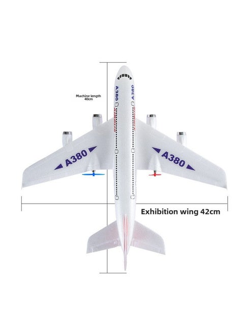 Fixed Wing Foam Aircraft HW30 Remote Control Aircraft A380 Airbus Two-channel Rear Push Dual Power Model Aircraft Glider-Color:White A380 Passenger Plane (with Light)-Specifications:English Color Box