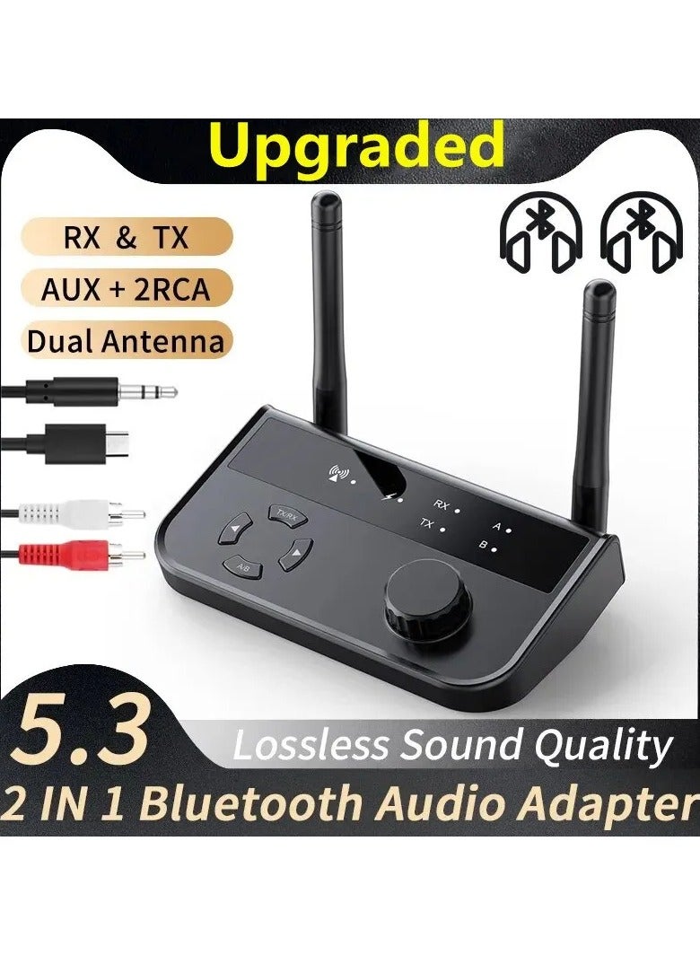 AROAQ 2 in 1 Bluetooth 5.3 Audio Receiver Transmitter RCA Stereo Music Wireless Adapter with 3.5mm Aux Jack Dongle for TV Car PC Headphone - Image 1