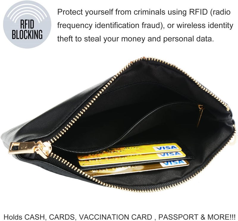 COOLANS Silicone Bracelet Wristlet Wallet Credit Card Holder RFID,ID Window,Key Ring Tassel,Slim Wallet Women Keychain Purse - Image 4