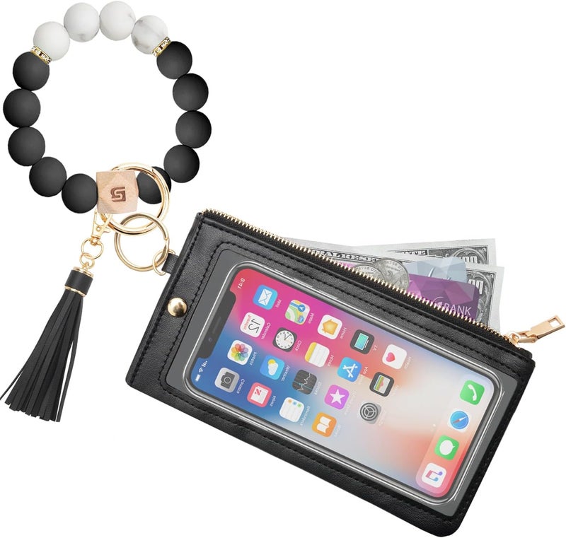 COOLANS Silicone Bracelet Wristlet Wallet Credit Card Holder RFID,ID Window,Key Ring Tassel,Slim Wallet Women Keychain Purse - Image 1