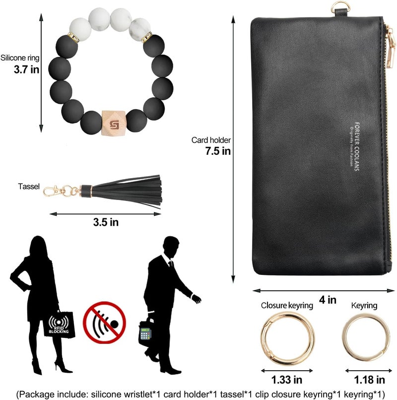 COOLANS Silicone Bracelet Wristlet Wallet Credit Card Holder RFID,ID Window,Key Ring Tassel,Slim Wallet Women Keychain Purse - Image 3