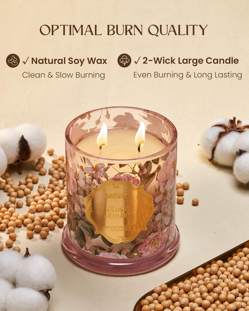 M&SENSE Rose Amber Candles for Home Scented, Organic Soy Candles Non Toxic, Double Wick 12.7oz Large Jar Candle 75 Hour Long Lasting Burn, Relaxing Aromatherapy Candle Gift for Women - Image 4