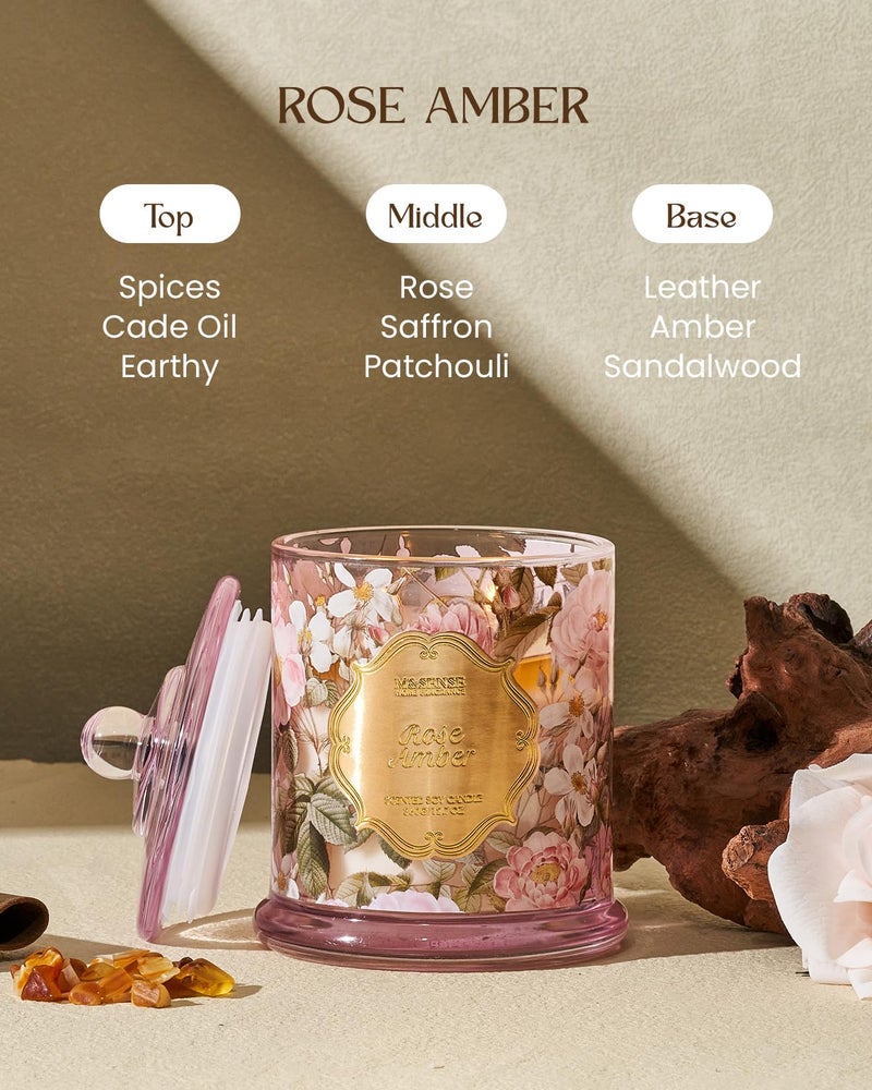 M&SENSE Rose Amber Candles for Home Scented, Organic Soy Candles Non Toxic, Double Wick 12.7oz Large Jar Candle 75 Hour Long Lasting Burn, Relaxing Aromatherapy Candle Gift for Women - Image 2