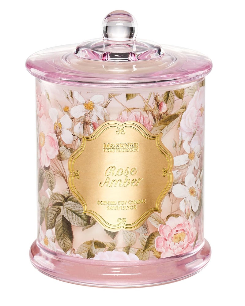 M&SENSE Rose Amber Candles for Home Scented, Organic Soy Candles Non Toxic, Double Wick 12.7oz Large Jar Candle 75 Hour Long Lasting Burn, Relaxing Aromatherapy Candle Gift for Women - Image 1