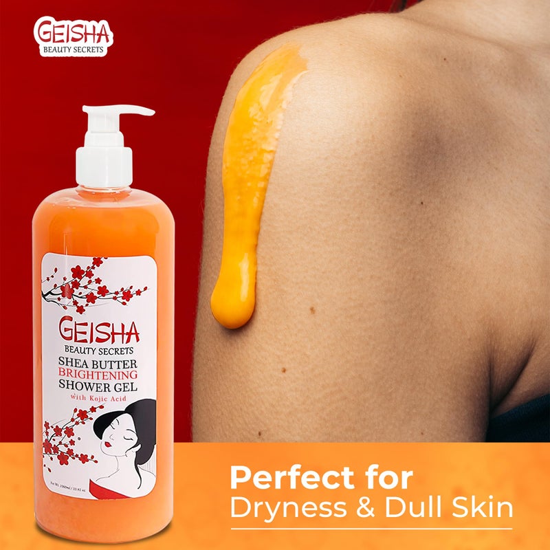 Geisha غسول الجسم OMIC جيشا، حمض كوجيك لتفتيح البشرة - 33 أونصة سائلة / 1000 مل - توحيد لون البشرة، إشراقة البشرة، جل استحمام للوجه والجسم، مع زيت جوز الهند وزبدة الشيا - Image 5