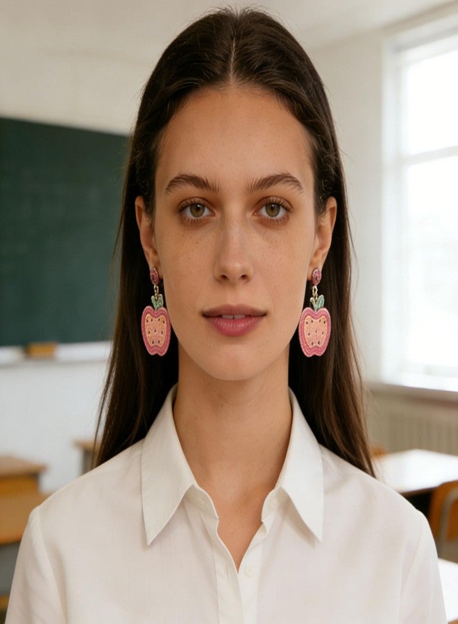 BVGA Beaded Teacher Earrings for Women, Apple Teach love Inspire Rhinestone Enamel Drop Dangle Earrings Colorful Creative Cute Teachers Appreciation Day Back To School Jewelry Gifts - Image 4