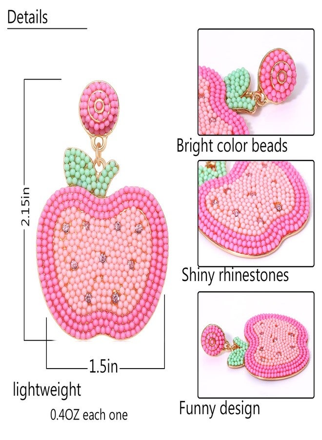 BVGA Beaded Teacher Earrings for Women, Apple Teach love Inspire Rhinestone Enamel Drop Dangle Earrings Colorful Creative Cute Teachers Appreciation Day Back To School Jewelry Gifts - Image 5