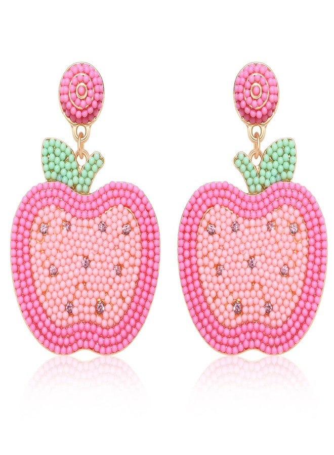 BVGA Beaded Teacher Earrings for Women, Apple Teach love Inspire Rhinestone Enamel Drop Dangle Earrings Colorful Creative Cute Teachers Appreciation Day Back To School Jewelry Gifts - Image 1
