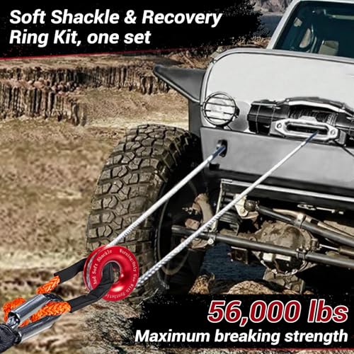 Gedlex Soft Shackle & Recovery Ring Set 2pcs 1/2"x22" Synthetic Winch Rope 56,000lbs Breaking Strength, 1pcs Snatch Ring for ATV UTV SUV Truck Offroad Vehicle Orange - Image 5