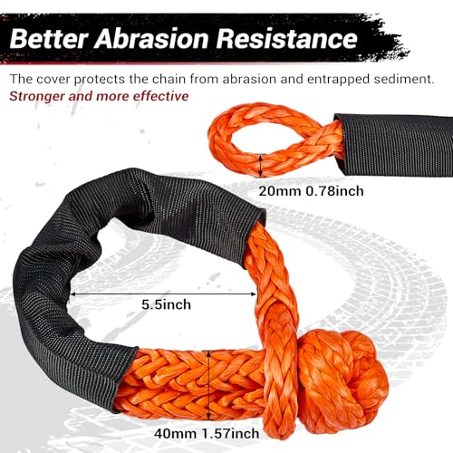 Gedlex Soft Shackle & Recovery Ring Set 2pcs 1/2"x22" Synthetic Winch Rope 56,000lbs Breaking Strength, 1pcs Snatch Ring for ATV UTV SUV Truck Offroad Vehicle Orange - Image 2