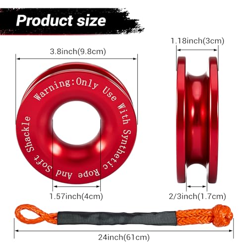 Gedlex Soft Shackle & Recovery Ring Set 2pcs 1/2"x22" Synthetic Winch Rope 56,000lbs Breaking Strength, 1pcs Snatch Ring for ATV UTV SUV Truck Offroad Vehicle Orange - Image 3
