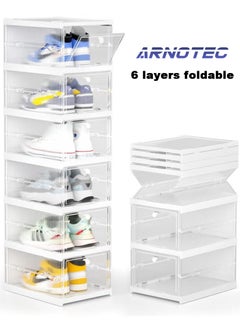 ARNOTEC Shoe Storage Organizer, Clear Installation-free Foldable Shoe Rack Stackable Shoe Box Pack, Portable Cabinet Rack (Transparent 6 Pack)  - Image 1