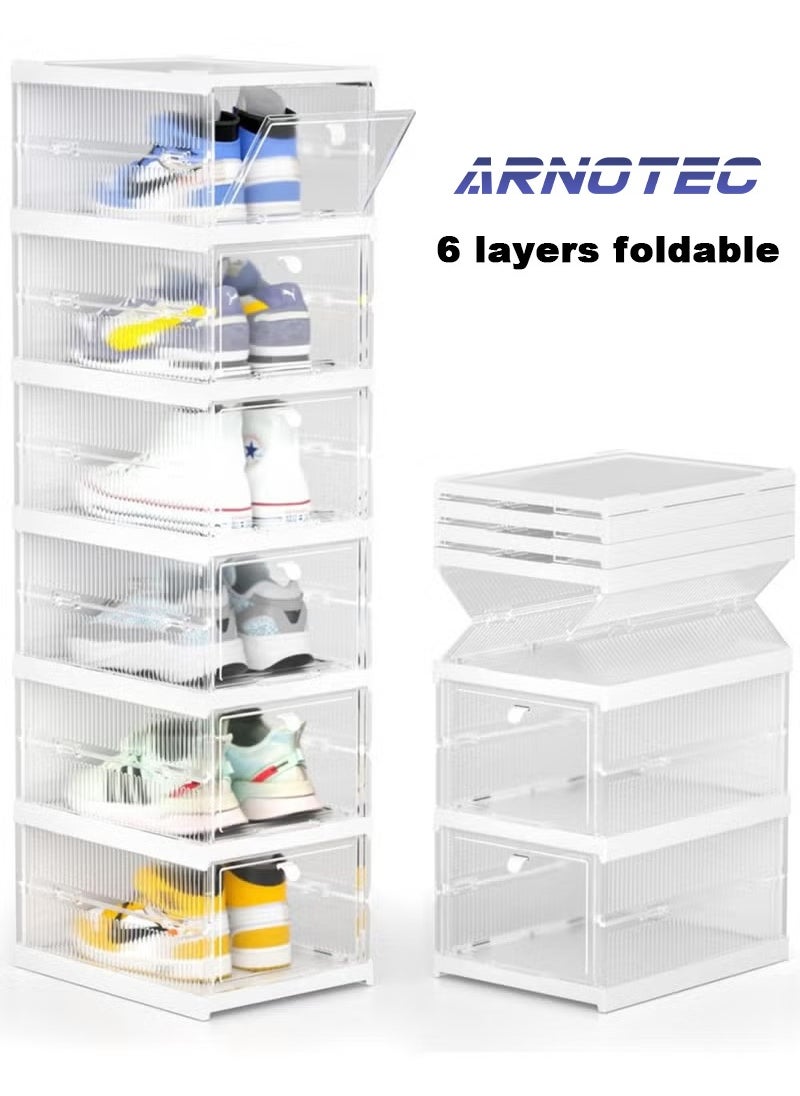 ARNOTEC - Shoe Storage Organizer, Clear Installation-free Foldable Shoe Rack Stackable Shoe Box Pack, Portable Cabinet Rack (Transparent 6 Pack) - Image 1