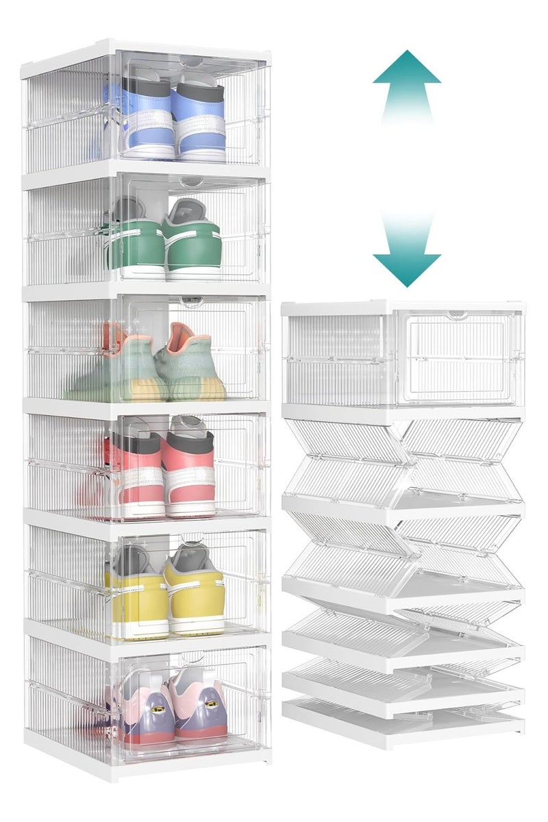 ARNOTEC Shoe Storage Organizer, Clear Installation-free Foldable Shoe Rack Stackable Shoe Box Pack, Portable Cabinet Rack (Transparent 6 Pack)  - Image 2