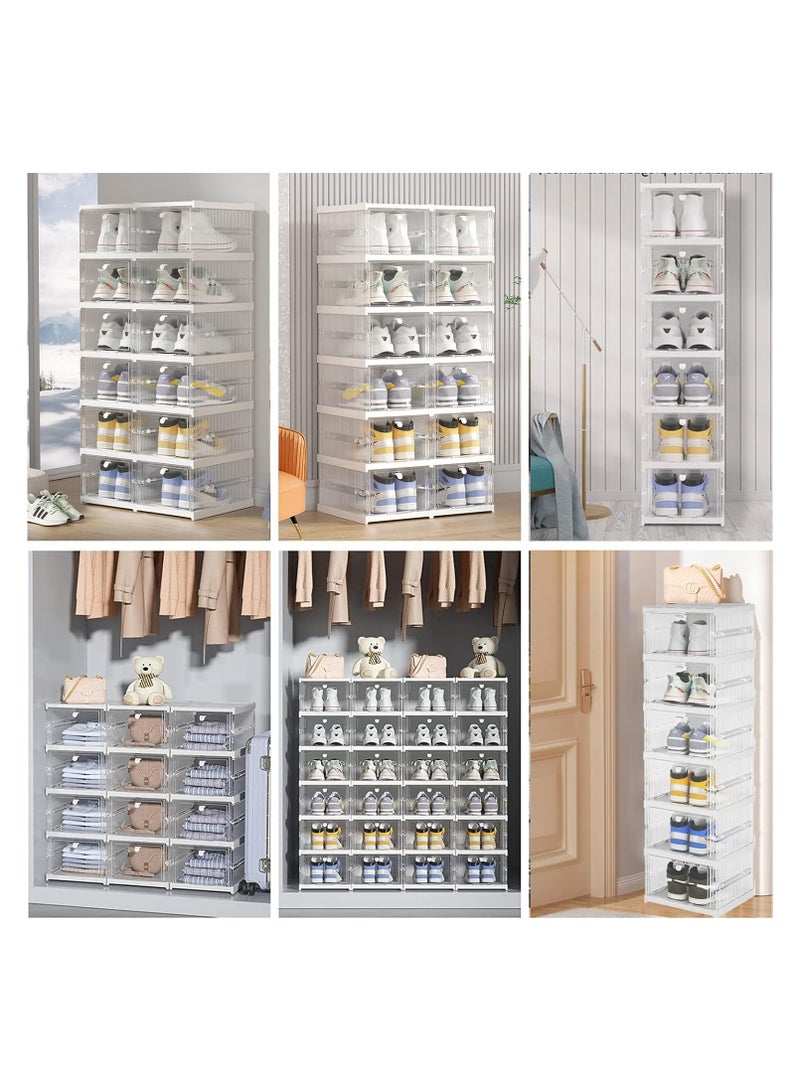 ARNOTEC منظم تخزين الأحذية، علبة أحذية شفافة قابلة للطي وقابلة للتكديس بدون تركيب، رف خزانة محمول (عبوة من 6 قطع شفافة) - Image 3