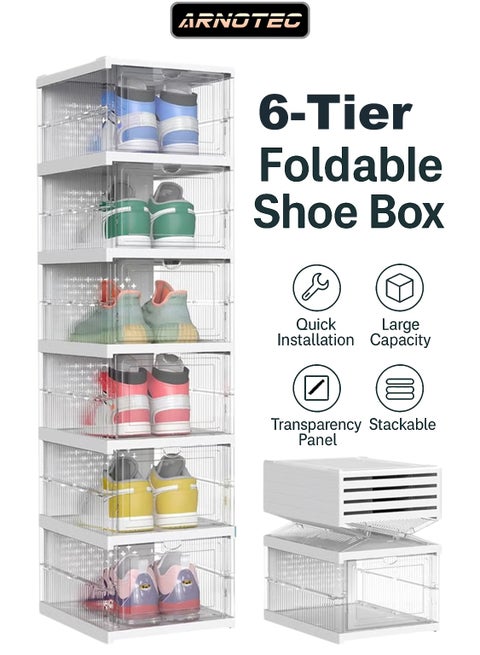 Shoe Storage Organizer, Clear Installation-free Foldable Shoe Rack Stackable Shoe Box Pack, Portable Cabinet Rack (Transparent 6 Tier)