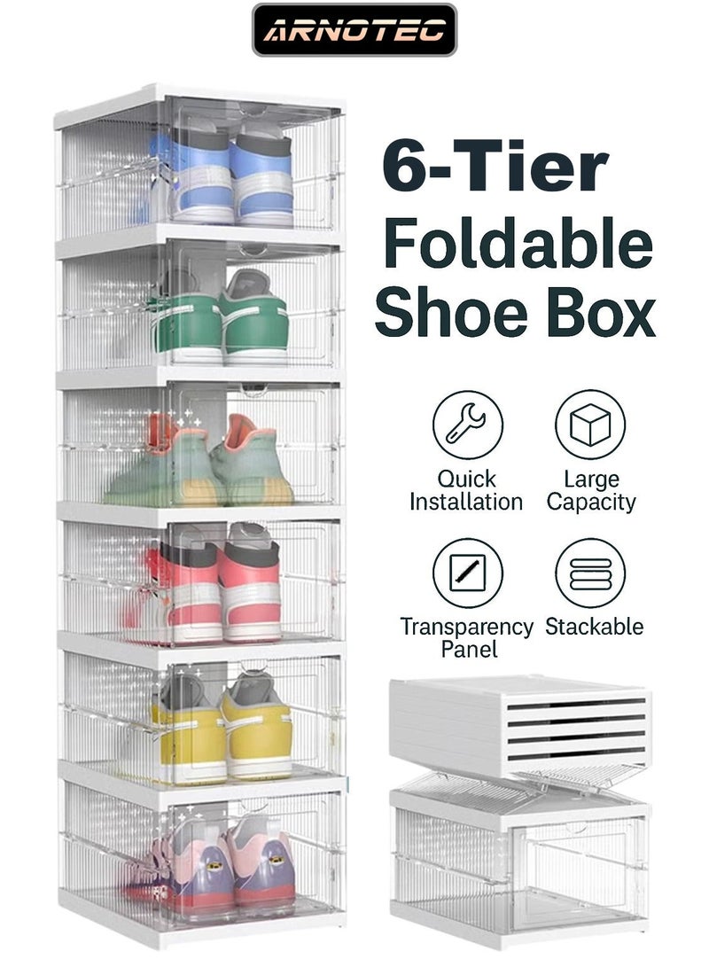 ARNOTEC Shoe Storage Organizer, Clear Installation-free Foldable Shoe Rack Stackable Shoe Box Pack, Portable Cabinet Rack (Transparent 6 Tier) - Image 2