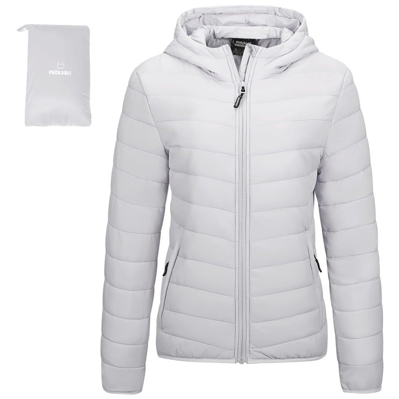 Outdoor Ventures Women's Packable Lightweight Full-Zip Puffer Jacket with Hood Quilted Winter Coat - Image 1