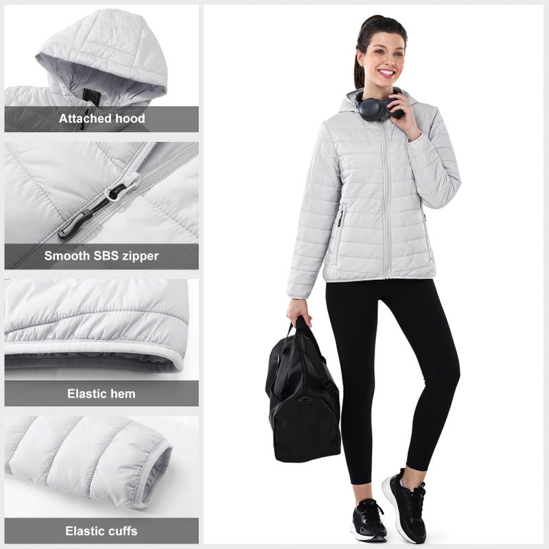 Outdoor Ventures Women's Packable Lightweight Full-Zip Puffer Jacket with Hood Quilted Winter Coat - Image 5