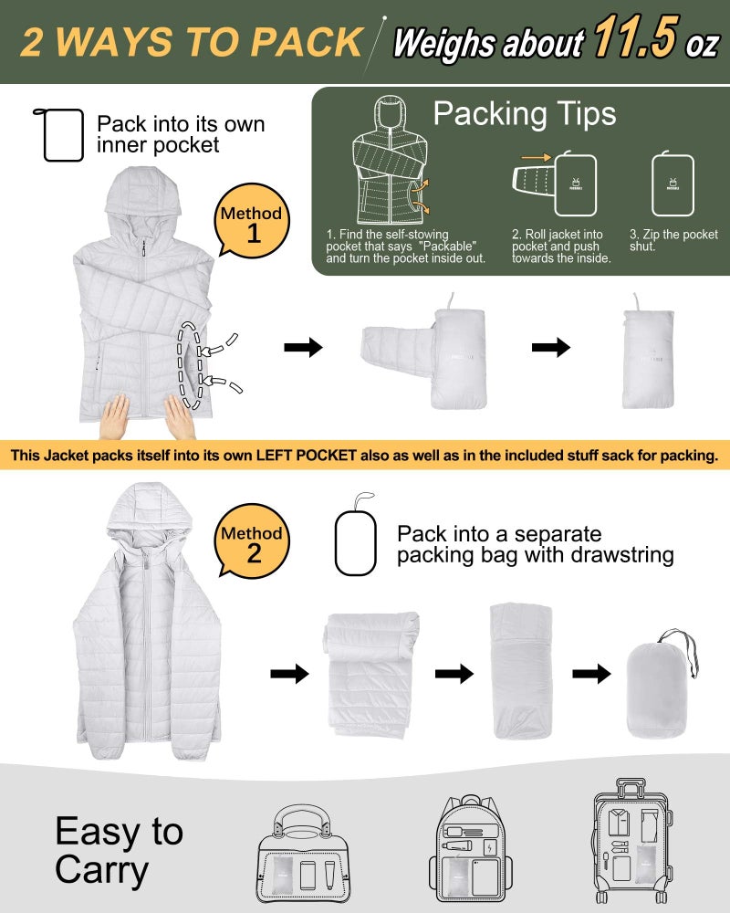 Outdoor Ventures Women's Packable Lightweight Full-Zip Puffer Jacket with Hood Quilted Winter Coat - Image 2