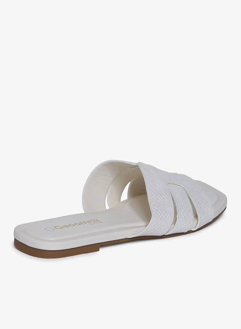 Geoomnii WHITE Geoomnii Flat Sandals for Women – Comfortable Slip-On Casual Summer Sandals for Daily Wear, Walking & Travel for Women | Best Price UAE