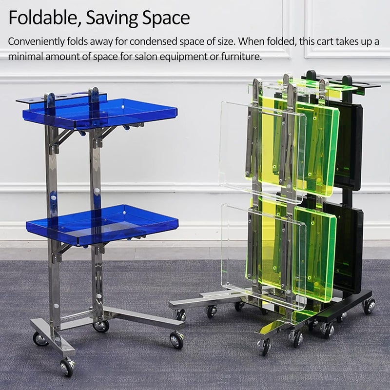 Foldable Salon Tray with Wheels for Portable Tattoo Table Station Rolling Hair Stylist Instrument Tray/Hairdresser Cart with Storage Chemical Resistant - Image 3