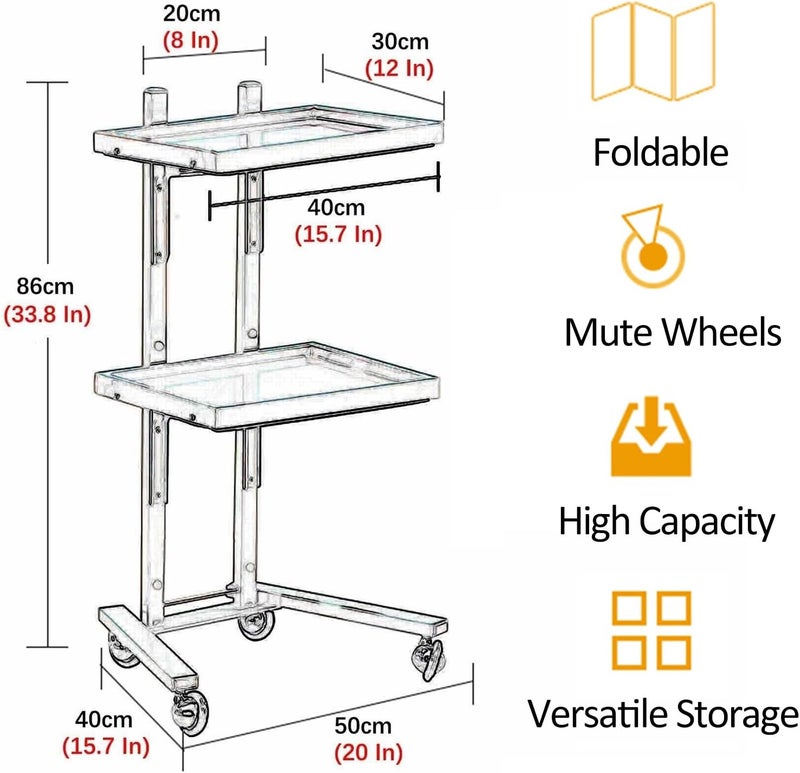 Foldable Salon Tray with Wheels for Portable Tattoo Table Station Rolling Hair Stylist Instrument Tray/Hairdresser Cart with Storage Chemical Resistant - Image 2