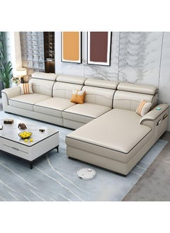 Poppins Home Sleek Faux Leather Sofa with Pillows for a Modern Living Room (Ivory, Left Bed)  - Image 1