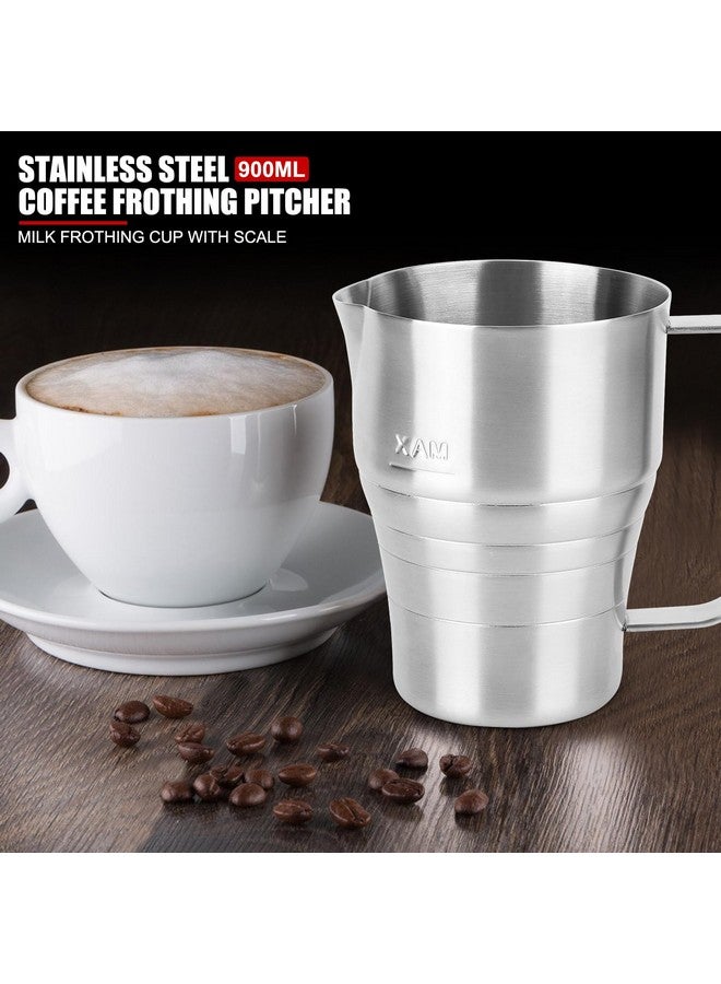 EVTSCAN EVTSCAN Household Silver Stainless Steel Coffee Frothing Pitcher Milk Frothing Cup with Scale 900ml - Image 2