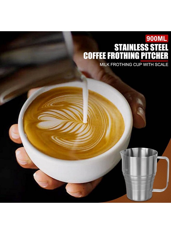 EVTSCAN EVTSCAN Household Silver Stainless Steel Coffee Frothing Pitcher Milk Frothing Cup with Scale 900ml - Image 4