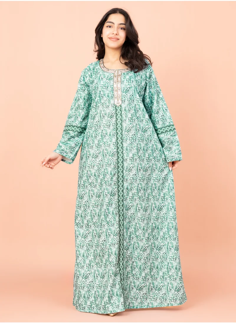 IKKXA Modern Embroidery Jalabiya IN036 Green