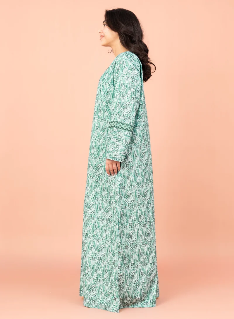 IKKXA Modern Embroidery Jalabiya IN036 Green