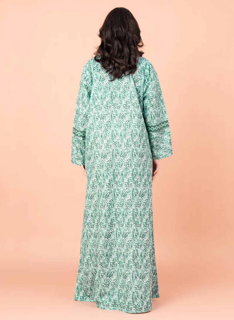 IKKXA Modern Embroidery Jalabiya IN036 Green