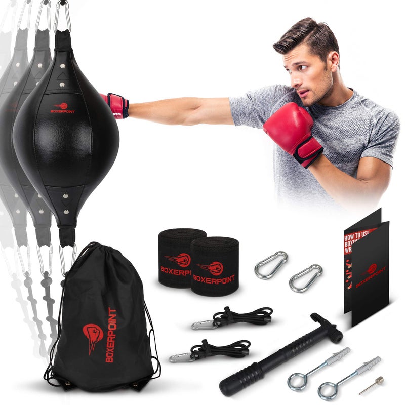 Boxerpoint Double End Bag for Boxing – Premium Punching Bag for Adults – Durable PU Leather Material & Adjustable Cords – Double End Bag Boxing Equipment for Training at Home & Gym (Oval) - Image 1