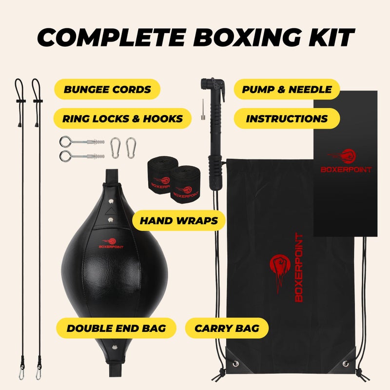 Boxerpoint Double End Bag for Boxing – Premium Punching Bag for Adults – Durable PU Leather Material & Adjustable Cords – Double End Bag Boxing Equipment for Training at Home & Gym (Oval) - Image 3