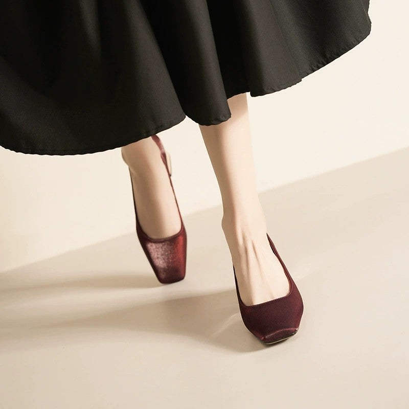 Pumps Square Toe Block Heels Lace-Up Pu Leather Casual Burgundy Comfortable Women's Shoes - Image 5