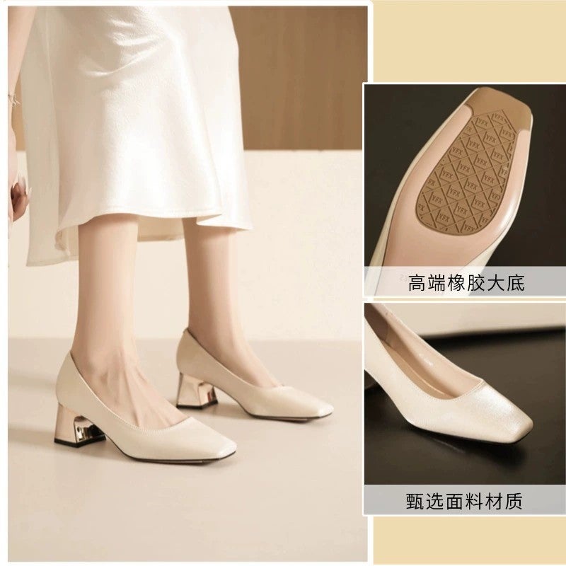Pumps Square Toe Block Heels Lace-Up Pu Leather Casual Burgundy Comfortable Women's Shoes - Image 2
