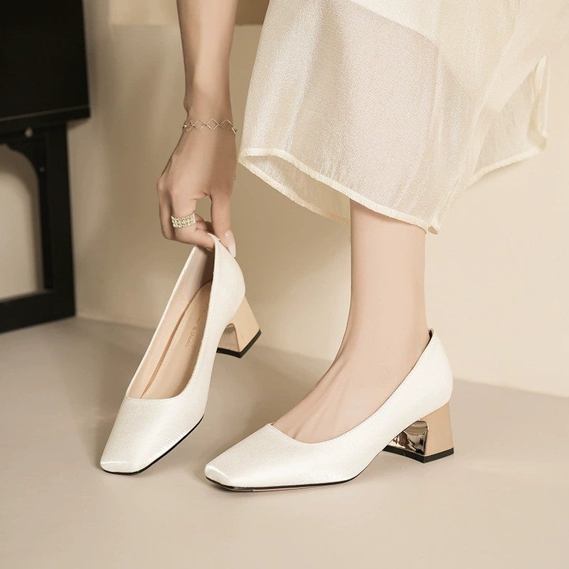 Pumps Square Toe Block Heels Lace-Up Pu Leather Casual Burgundy Comfortable Women's Shoes - Image 4